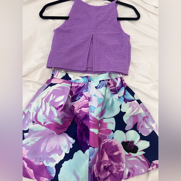 BCX Girls 2pc Purple Top & Floral Skirt Sz 10 - Picture 3 of 7